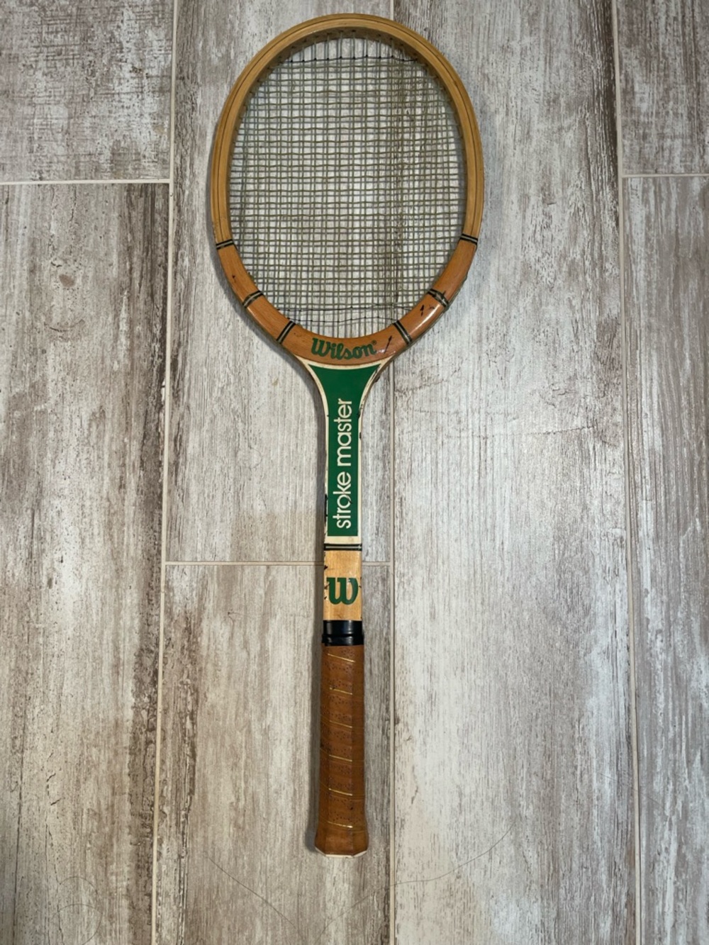 Vintage Wilson Stroke Master Wooden Tennis Racket - Green & Natural Wood 60s-70s